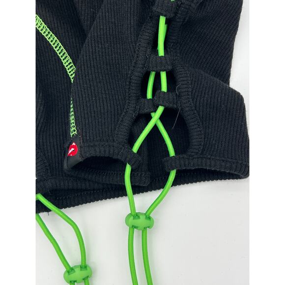 ALICE's LIPS Black Crop Ribbed Top w/Neon Green Laced Cording (Womens:  XS) - Picture 5 of 8